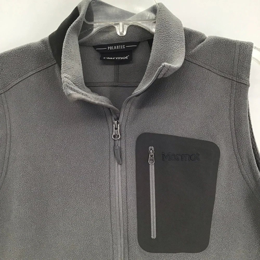 Marmot Men’s Polartec Fleece Full Zip-Up Vest W/Zip Pockets Charcoal Size Medium
